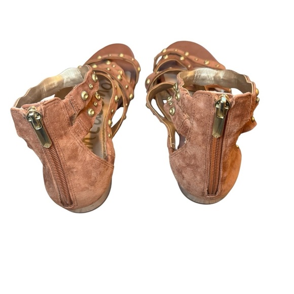 Sam Edelman Daya Beige Tan Studded Leather Suede Gladiator Flat Sandals Size-9 - Picture 4 of 8